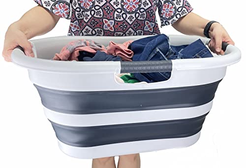 SAMMART 40L (10.5 gallon) Collapsible Plastic Laundry Basket - Foldable Pop Up Storage Container/Organizer - Portable Washing Tub - Space Saving Hamper/Basket