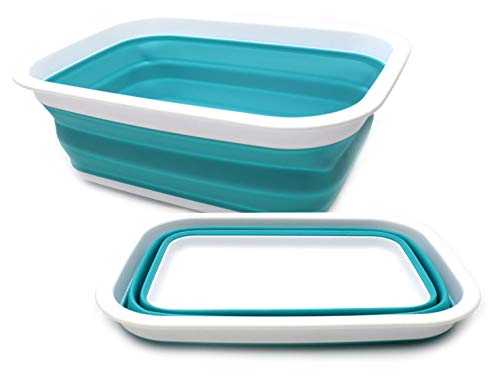 SAMMART Set of 2-9.2L (2.37Gallon) Collapsible Tub with Handle - Portable Outdoor Picnic Basket/Crater - Foldable Shopping Bag - Space Saving Storage Container