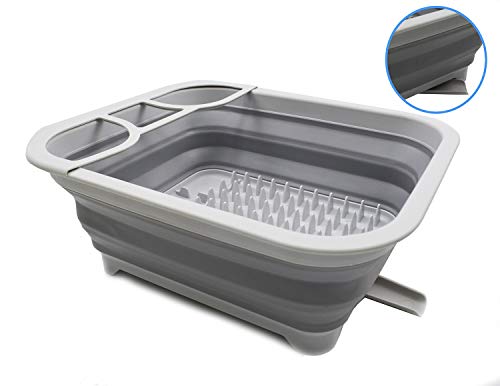 SAMMART 12L Collapsible Dish Drainer with Swivel Spout Foldable Drying Rack - Portable Dinnerware Organizer - Space Saving Kitchen Storage Tray
