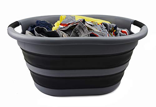 SAMMART 36L Collapsible Plastic Laundry Basket - Oval Tub/Basket - Foldable Storage Container/Organizer - Portable Washing Tub - Space Saving Laundry Hamper, Water Capacity: 28L
