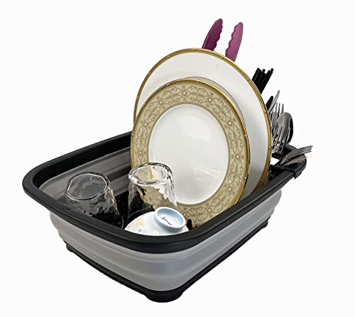 SAMMART 8L Collapsible Plastic Dish Drainer - Foldable Drying Rack - Portable Dinnerware Organizer - Space Saving Kitchen Storage Tray