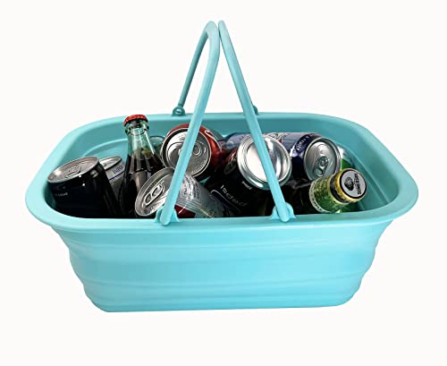 SAMMART 9.2L Collapsible Tub with Handle - Portable Outdoor Picnic Basket/Crater - Foldable Shopping Bag - Space Saving Storage Container… (Jade)