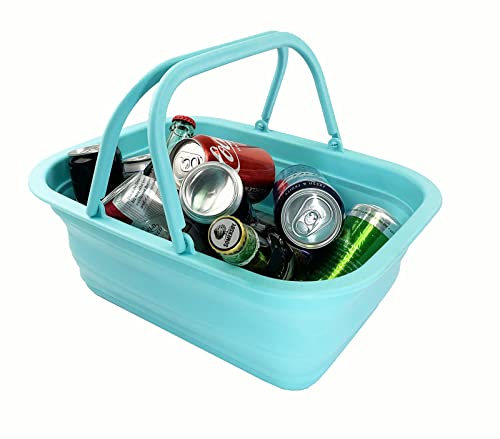 SAMMART 9.2L Collapsible Tub with Handle - Portable Outdoor Picnic Basket/Crater - Foldable Shopping Bag - Space Saving Storage Container… (Jade)