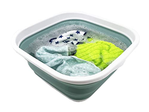 SAMMART 5.5L Collapsible Tub - Foldable Dish Tub - Portable Washing Basin - Space Saving Plastic Washtub (White/Pale Blue)