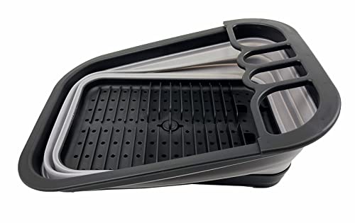 SAMMART Collapsible Plastic Dish Drainer with Drainer Board-Foldable Drying Rack Set-Portable Dinnerware Organizer-Space Saving Kitchen Storage Tray (Black/Alloy Grey)