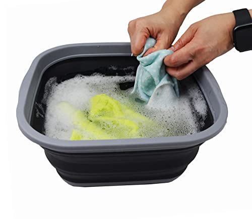 SAMMART 5.5L Collapsible Tub - Foldable Dish Tub - Portable Washing Basin - Space Saving Plastic Washtub (Dark Grey/Black)
