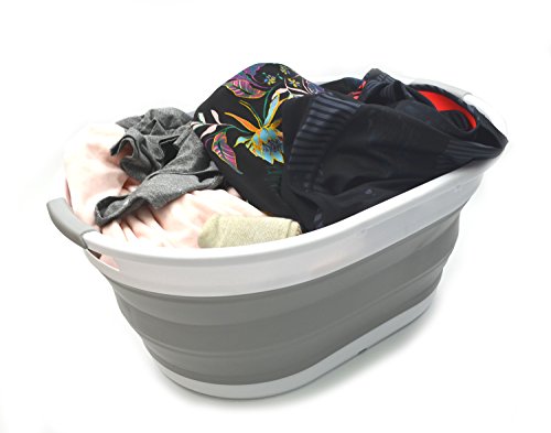 SAMMART Collapsible Plastic Laundry Basket - Oval Tub/Basket - Foldable Storage Container/Organizer - Portable Washing Tub - Space Saving Laundry Hamper