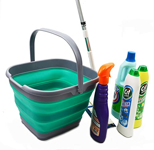 SAMMART 10L Collapsible Rectangular Handy Basket/Bucket (Bluish-Green + Black)