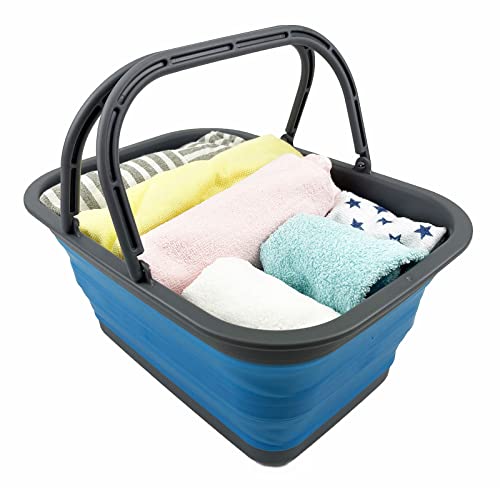 New SAMMART 12L Collapsible Tub with Handle - Portable Outdoor Picnic Basket/Crater - Foldable Shopping Bag - Space Saving Storage Container