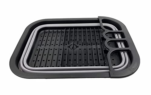 SAMMART Collapsible Plastic Dish Drainer with Drainer Board-Foldable Drying Rack Set-Portable Dinnerware Organizer-Space Saving Kitchen Storage Tray (Black/Alloy Grey)