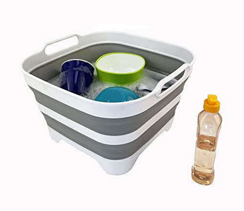 SAMMART 2 pcs. Camping Set : Collapsible Bucket + Portable Dishpan with Draining Plug