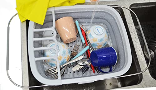SAMMART 8L Expandable & Collapsible Plastic Dish Drainer - Foldable Drying Rack - Portable Dinnerware Organizer - Space Saving Kitchen Storage Tray