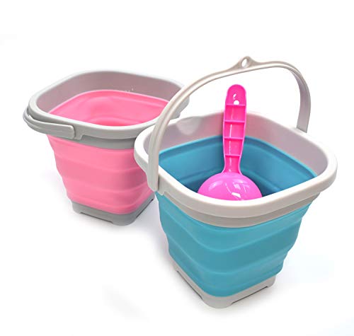 SAMMART Set of 2-2.6L Super Mini Sqare Collapsible Plastic Bucket - Foldable Square Tub - Portable Fishing Water Pail - Space Saving Outdoor Waterpot