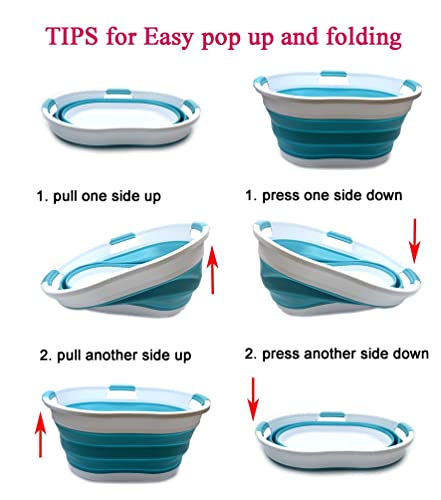 SAMMART 36L Collapsible 3 Handled Plastic Laundry Basket-Foldable Pop Up Storage Container Portable Washing Tub-Space Saving Basket/Water Capacity 27L