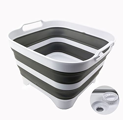 SAMMART 2 pcs. Camping Set : Collapsible Bucket + Portable Dishpan with Draining Plug