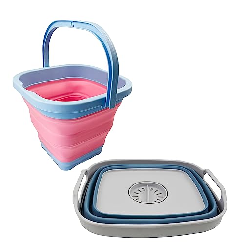 SAMMART COMBO Collapsible dish drainer with bucket - Space Saving, Camping set, Picnic set, Indoor or Outdoor use, foldable storage.