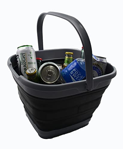 SAMMART 10L Collapsible Rectangular Handy Basket/Bucket (Bluish-Green + Black)