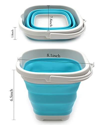 SAMMART Set of 2-2.6L Super Mini Sqare Collapsible Plastic Bucket - Foldable Square Tub - Portable Fishing Water Pail - Space Saving Outdoor Waterpot