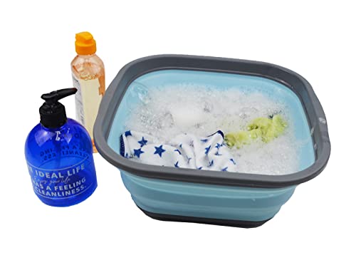 SAMMART 5.5L Collapsible Tub - Foldable Dish Tub - Portable Washing Basin - Space Saving Plastic Washtub (Grey/Sea Angel)