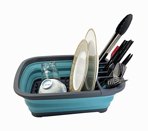 SAMMART 8L Collapsible Plastic Dish Drainer - Foldable Drying Rack - Portable Dinnerware Organizer - Space Saving Kitchen Storage Tray