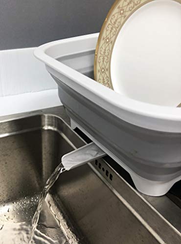 SAMMART 12L Collapsible Dish Drainer with Swivel Spout Foldable Drying Rack - Portable Dinnerware Organizer - Space Saving Kitchen Storage Tray