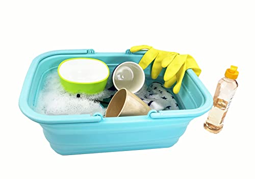 SAMMART 9.2L Collapsible Tub with Handle - Portable Outdoor Picnic Basket/Crater - Foldable Shopping Bag - Space Saving Storage Container… (Jade)