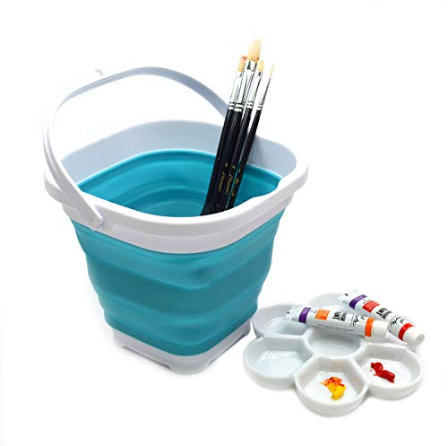 SAMMART Set of 2-2.6L Super Mini Sqare Collapsible Plastic Bucket - Foldable Square Tub - Portable Fishing Water Pail - Space Saving Outdoor Waterpot