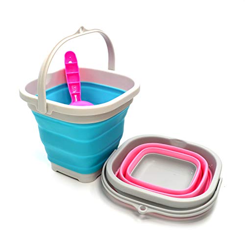 SAMMART Set of 2-2.6L Super Mini Sqare Collapsible Plastic Bucket - Foldable Square Tub - Portable Fishing Water Pail - Space Saving Outdoor Waterpot
