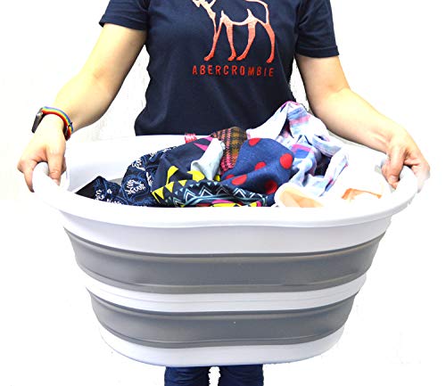 SAMMART 36L Collapsible Plastic Laundry Basket - Oval Tub/Basket - Foldable Storage Container/Organizer - Portable Washing Tub - Space Saving Laundry Hamper, Water Capacity: 28L