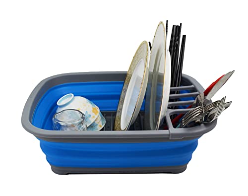 SAMMART 8L Collapsible Plastic Dish Drainer - Foldable Drying Rack - Portable Dinnerware Organizer - Space Saving