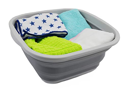 SAMMART 5.5L Collapsible Tub - Foldable Dish Tub - Portable Washing Basin - Space Saving Plastic Washtub (Gray)