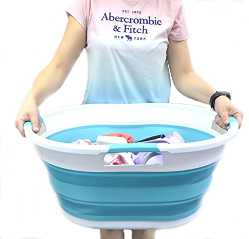SAMMART 36L Collapsible 3 Handled Plastic Laundry Basket-Foldable Pop Up Storage Container Portable Washing Tub-Space Saving Basket/Water Capacity 27L