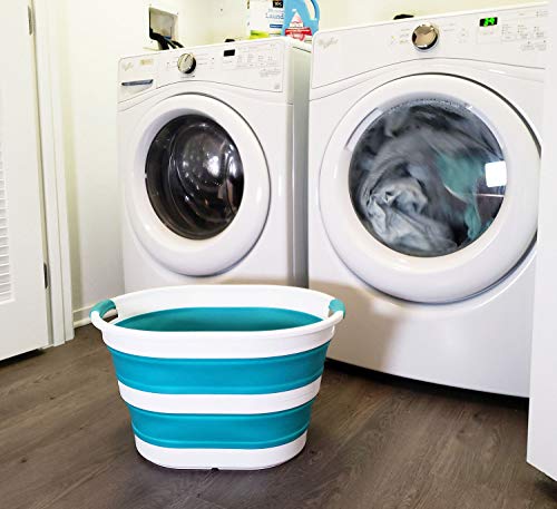 SAMMART Set of 2 Collapsible Plastic Laundry Basket - Oval Tub/Basket - Foldable Storage Container/Organizer - Portable Washing Tub - Space Saving Laundry Hamper