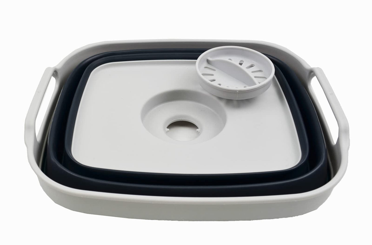 SAMMART 7.5L Collapsible Dishpan with Draining Plug - Foldable Washing Basin - Portable Dish Washing Tub - Space Saving Kitchen Storage Tray (Grey/Slate Grey, 1)