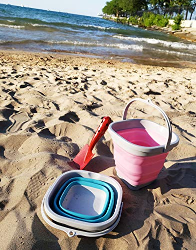 SAMMART Set of 2-2.6L Super Mini Sqare Collapsible Plastic Bucket - Foldable Square Tub - Portable Fishing Water Pail - Space Saving Outdoor Waterpot