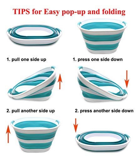 SAMMART Set of 2 Collapsible Plastic Laundry Basket - Oval Tub/Basket - Foldable Storage Container/Organizer - Portable Washing Tub - Space Saving Laundry Hamper