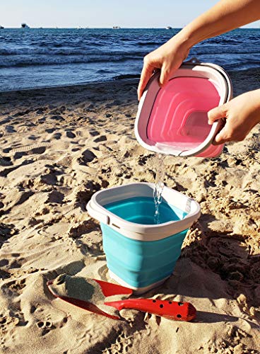 SAMMART Set of 2-2.6L Super Mini Sqare Collapsible Plastic Bucket - Foldable Square Tub - Portable Fishing Water Pail - Space Saving Outdoor Waterpot