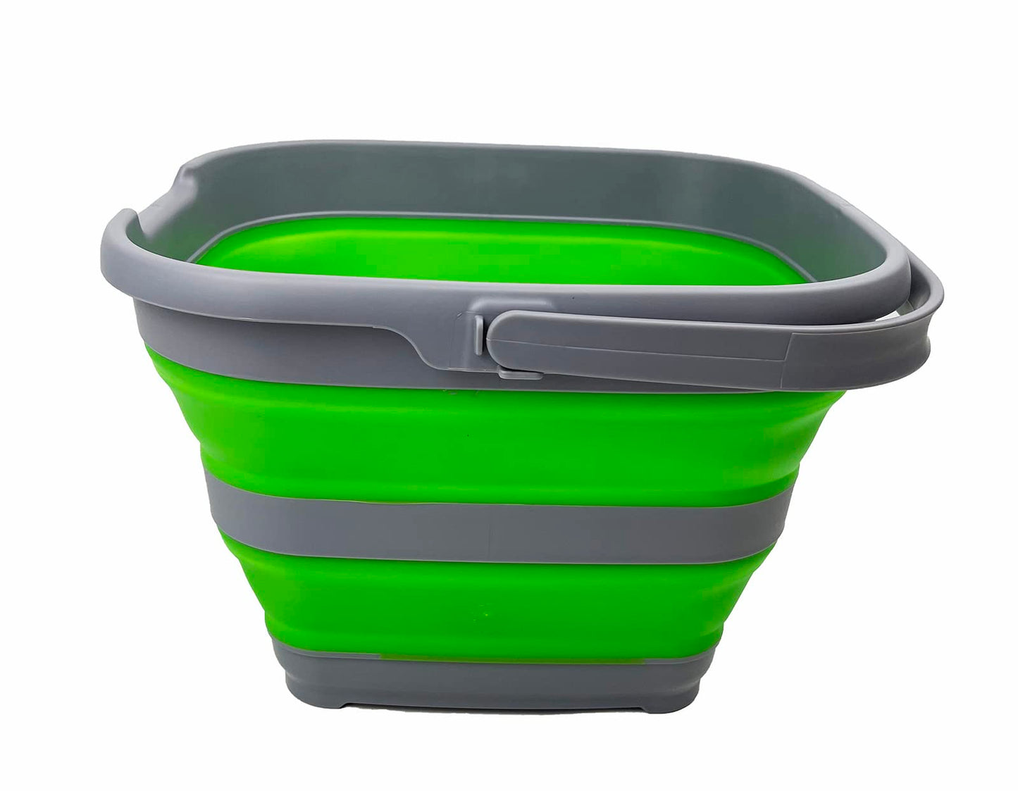 SAMMART 10L Collapsible Rectangular Handy Basket/Bucket (Grey/Bamboo Green)