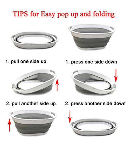 SAMMART Collapsible Plastic Laundry Basket - Oval Tub/Basket - Foldable Storage Container/Organizer - Portable Washing Tub - Space Saving Laundry Hamper