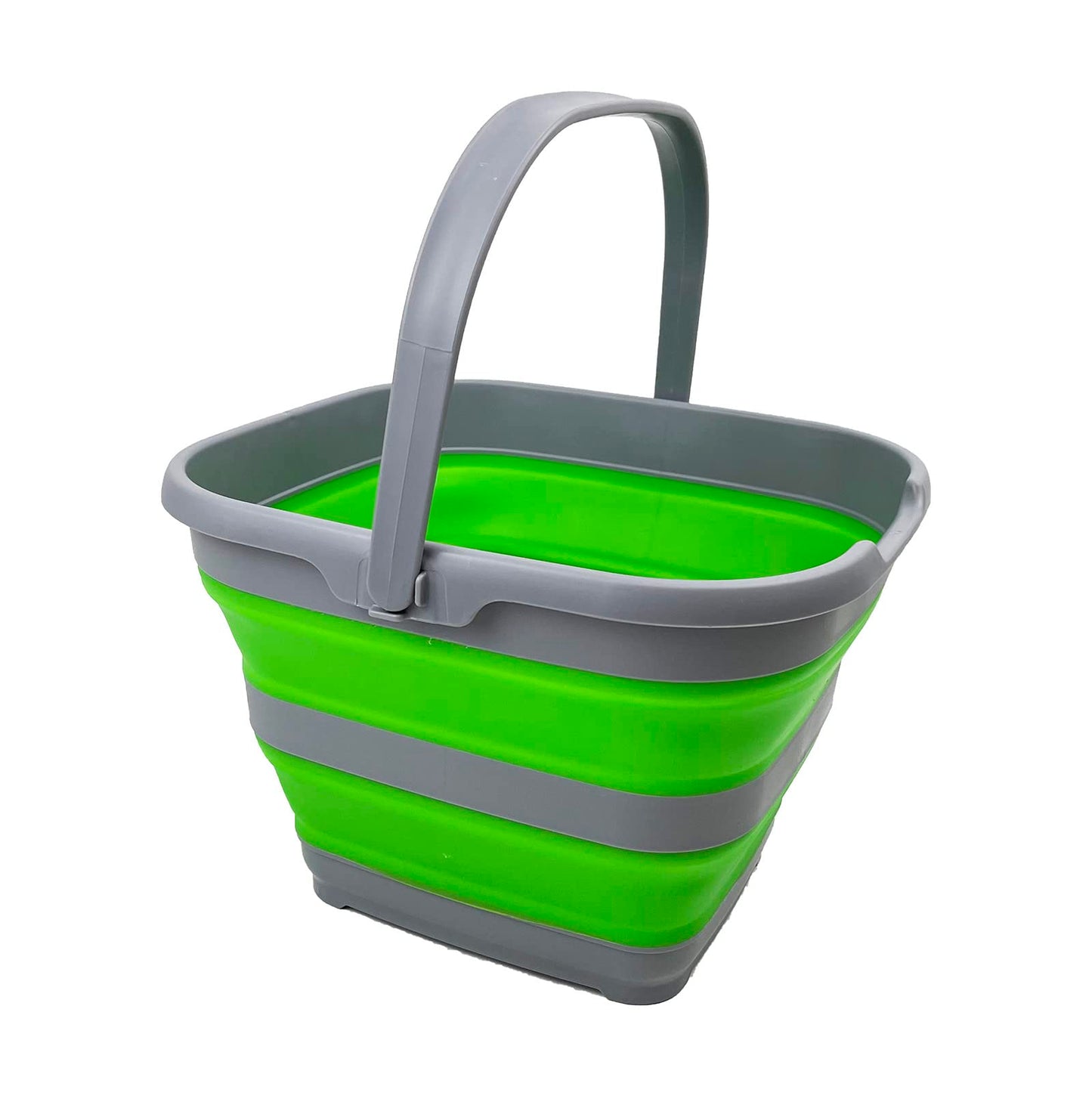 SAMMART 10L Collapsible Rectangular Handy Basket/Bucket (Grey/Bamboo Green)