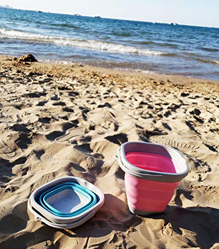 SAMMART Set of 2-2.6L Super Mini Sqare Collapsible Plastic Bucket - Foldable Square Tub - Portable Fishing Water Pail - Space Saving Outdoor Waterpot
