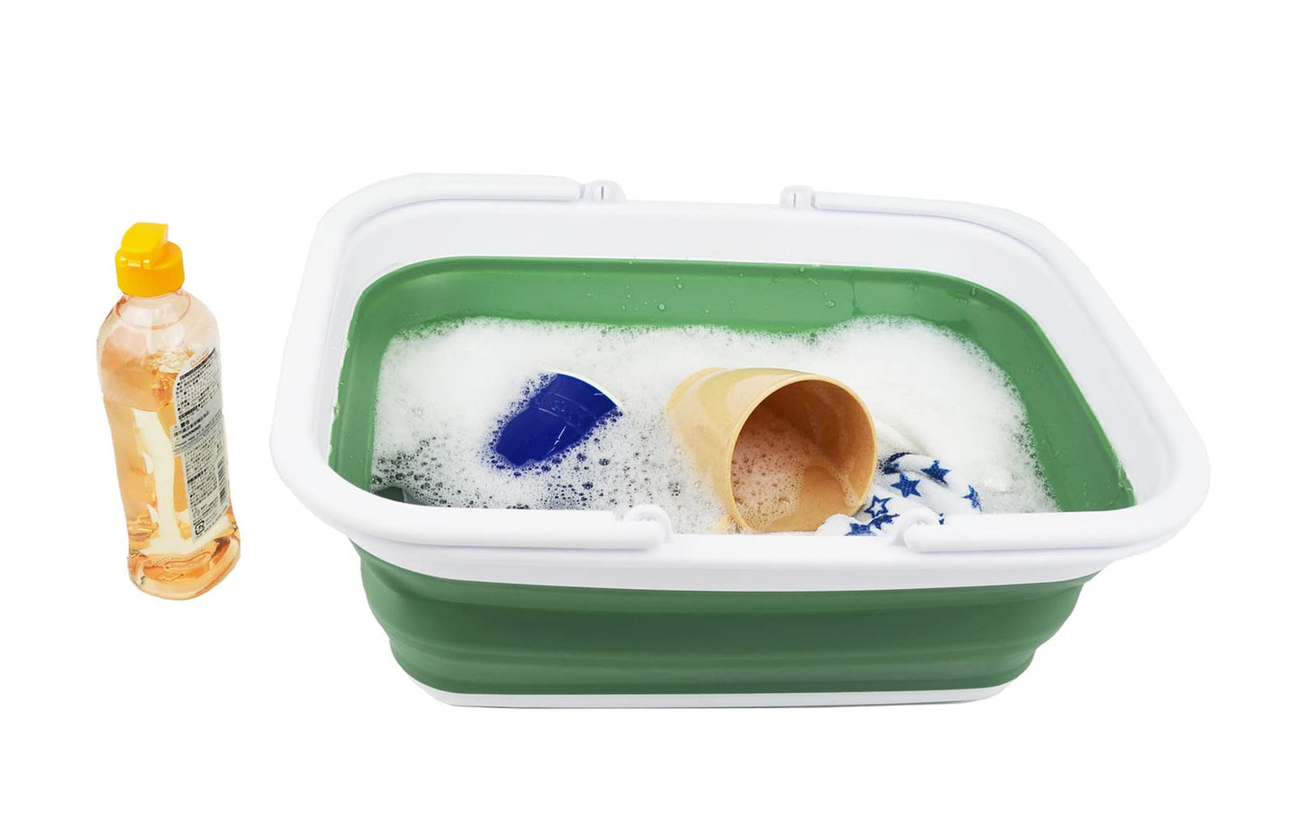 SAMMART 9.2L Collapsible Tub with Handle - Portable Outdoor Picnic Basket/Crater - Foldable Shopping Bag - Space Saving Storage Container… (White/Dark Sea Green)