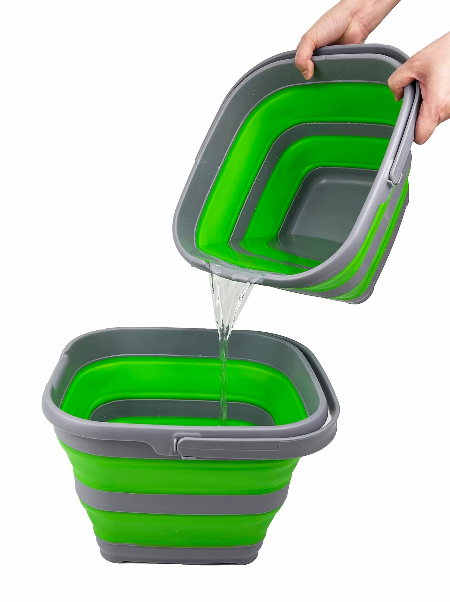 SAMMART 10L Collapsible Rectangular Handy Basket/Bucket (Grey/Bamboo Green)