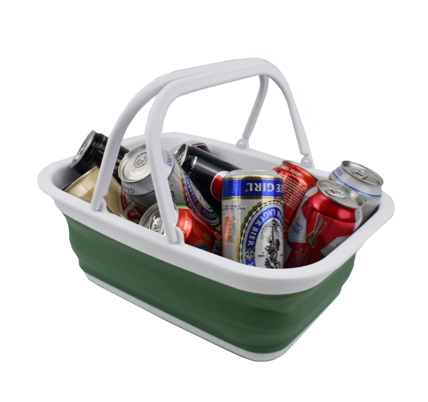 SAMMART 9.2L Collapsible Tub with Handle - Portable Outdoor Picnic Basket/Crater - Foldable Shopping Bag - Space Saving Storage Container… (White/Dark Sea Green)