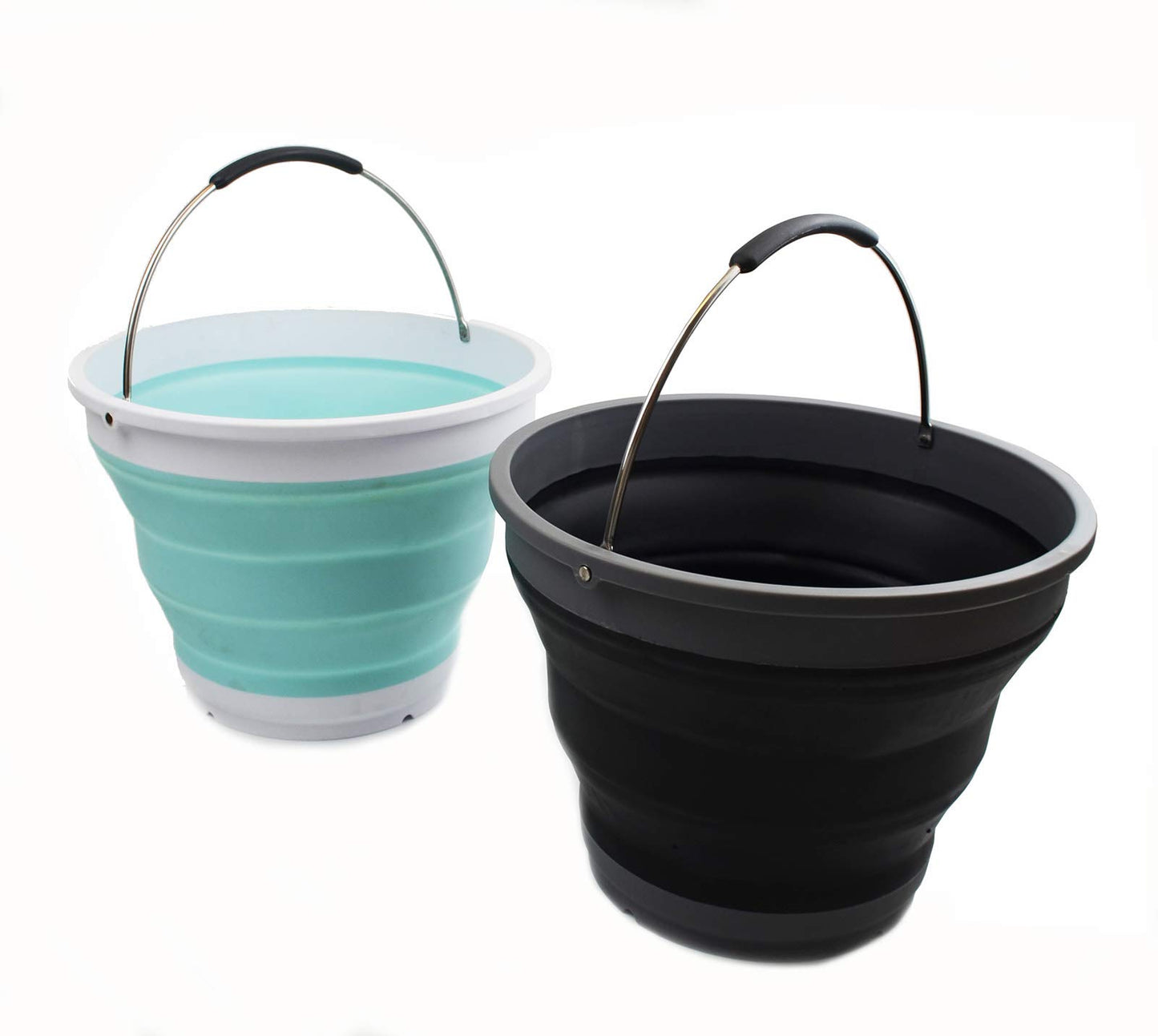 SAMMART 10L Collapsible Plastic Bucket - Foldable Round Tub - Portable Fishing Water Pail - Space Saving Outdoor Waterpot, 2 Pieces Box Pack…