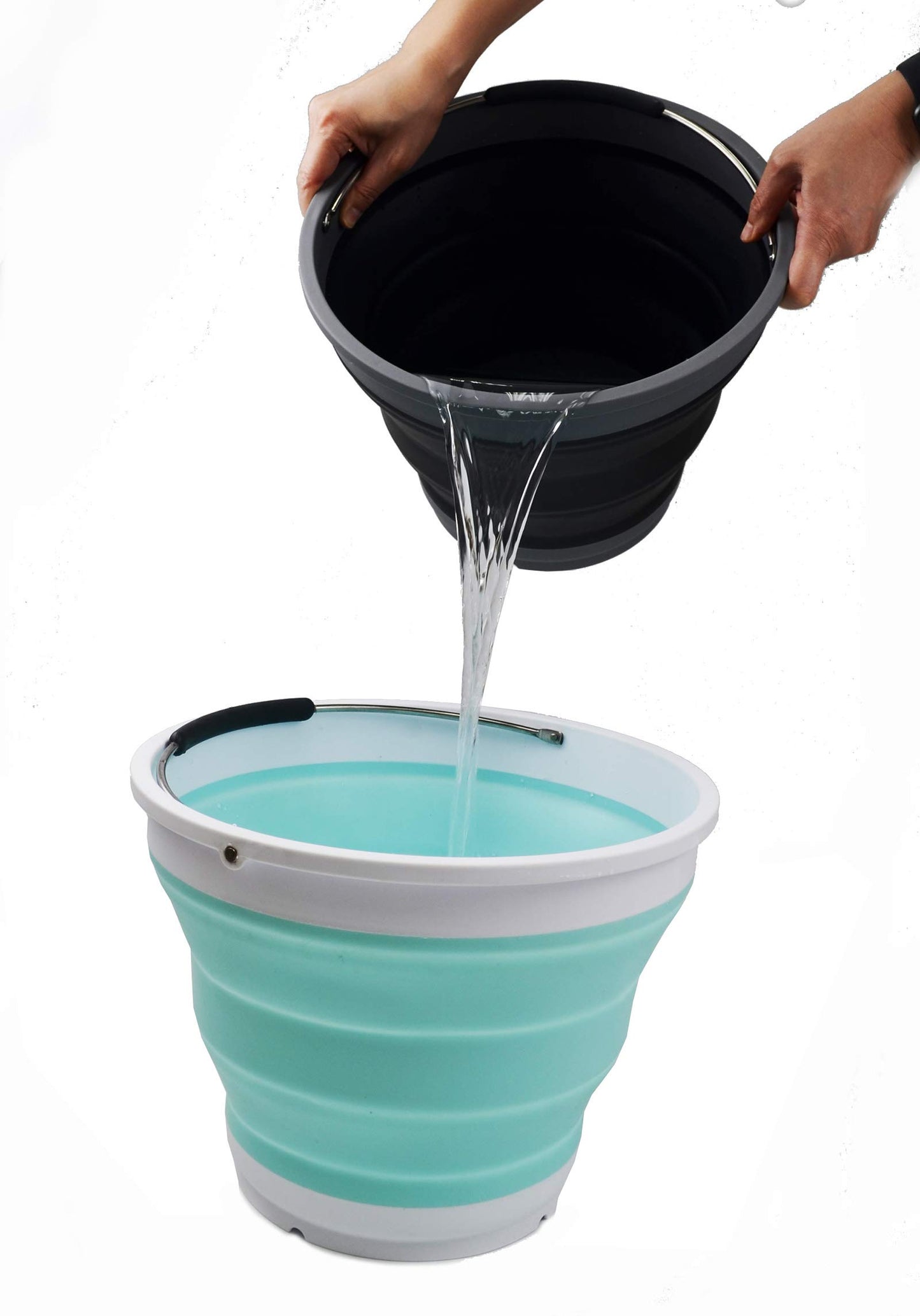 SAMMART 10L Collapsible Plastic Bucket - Foldable Round Tub - Portable Fishing Water Pail - Space Saving Outdoor Waterpot, 2 Pieces Box Pack…