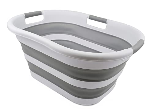 SAMMART 40L Collapsible Plastic Laundry Basket - Space Saving Storage Container/Organizer - Portable Washing Tub - Foldable Pop Up Hamper/Basket