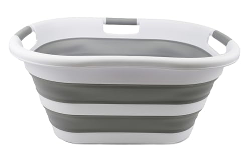 SAMMART 40L Collapsible Plastic Laundry Basket - Space Saving Storage Container/Organizer - Portable Washing Tub - Foldable Pop Up Hamper/Basket