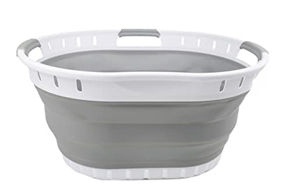 SAMMART Collapsible Laundry Basket (25L Collapsible Laundry Basket with Holes (White/Grey))