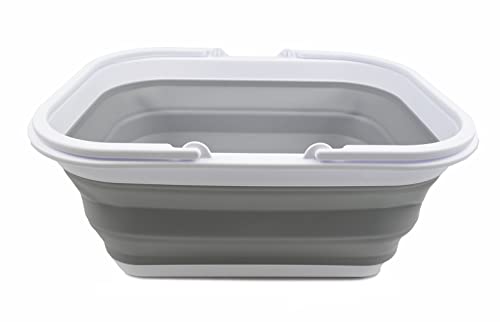 SAMMART Collapsible Basket with Handle (15L Collapsible Basket with Handle (White/Grey))